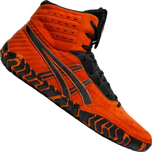 orange and black asics wrestling shoes