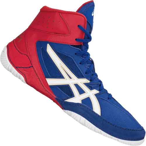 red white and blue asics wrestling shoes
