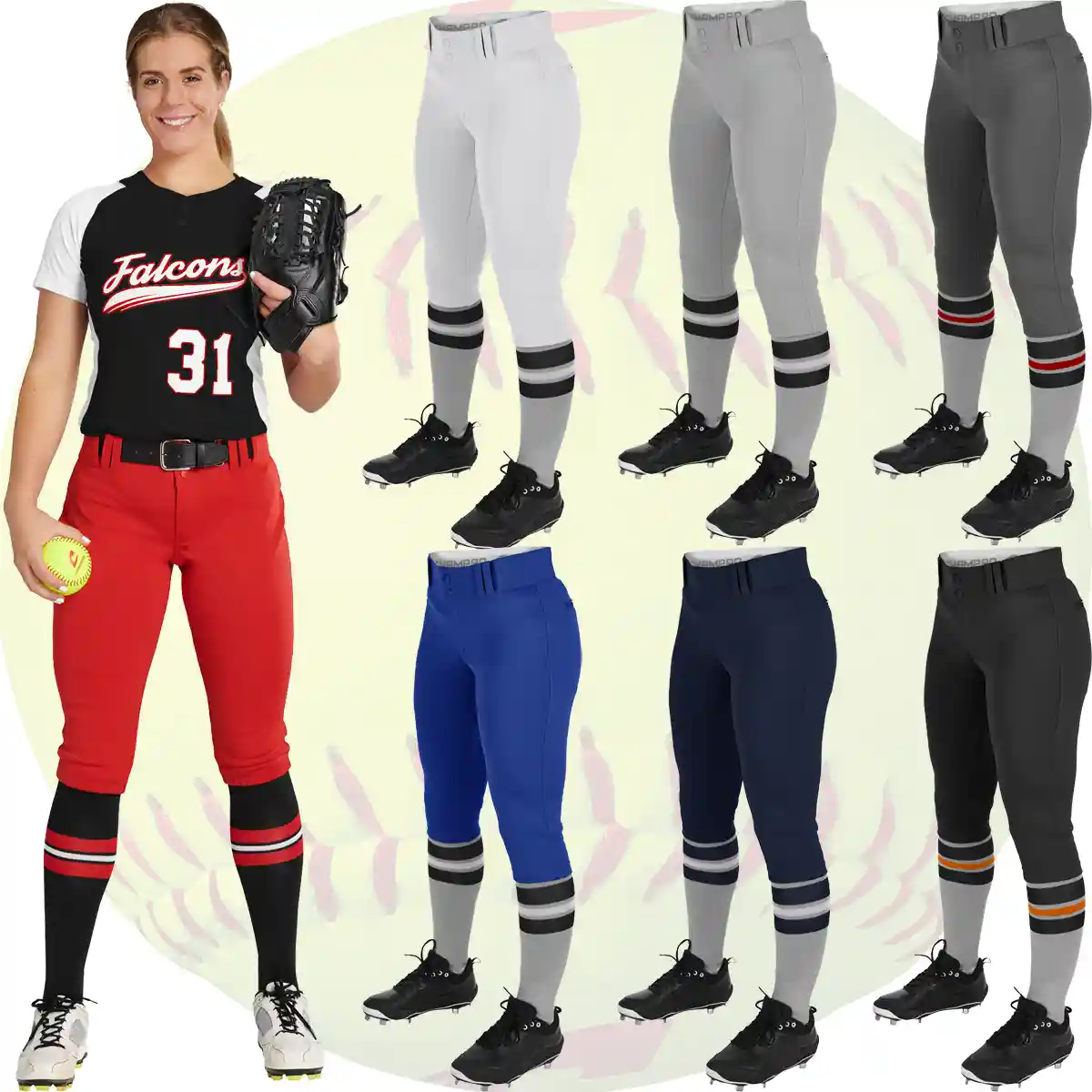 Champro- Girls/Womens Fastpitch Pants- White/Red stripe – Iconic Apparel
