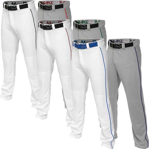 Long Easton Mako 2 Adult Men's Piped Baseball Pants White & Grey Piping 