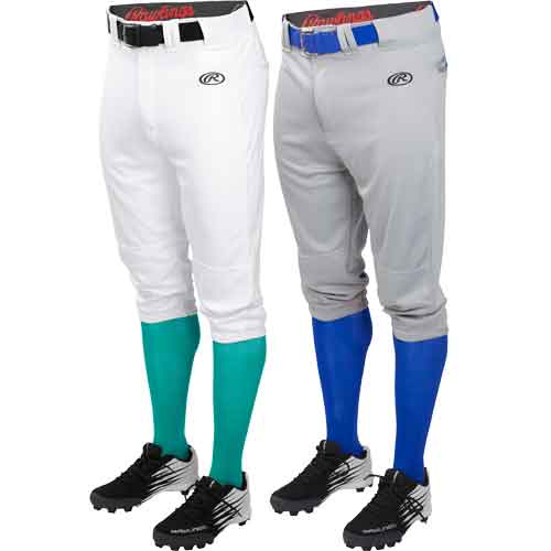 Rawlings Launch Hemmed Relaxed Fit Open Bottom Youth Baseball Pants White Gray 