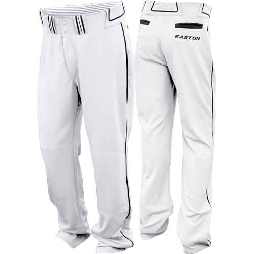 2020 Large Open Bottom Hem Opening Double Reinforced Knee Innovative Adjustable Inseam System 2 Back Pockets Easton Walk-Off Softball Pant Adult White/Black Piped 