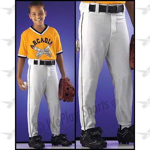 Alleson Athletic PLPY Youth Baseball Pants w. Contrast Piping - White / Black