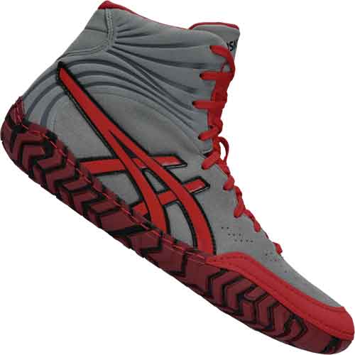 Asics Aggressor 5 Wrestling Shoes - Gray Red