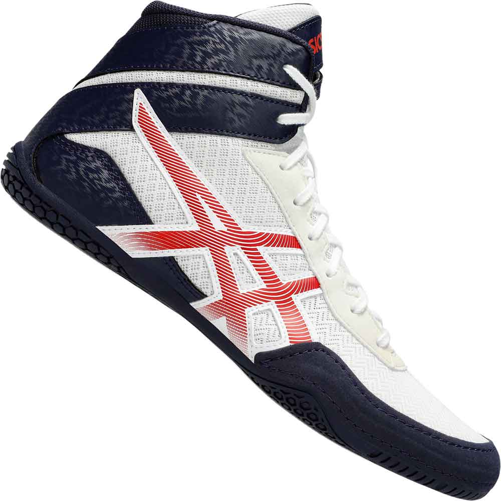 Asics Mat Control 3 Wrestling Shoes - White Red Navy Blue