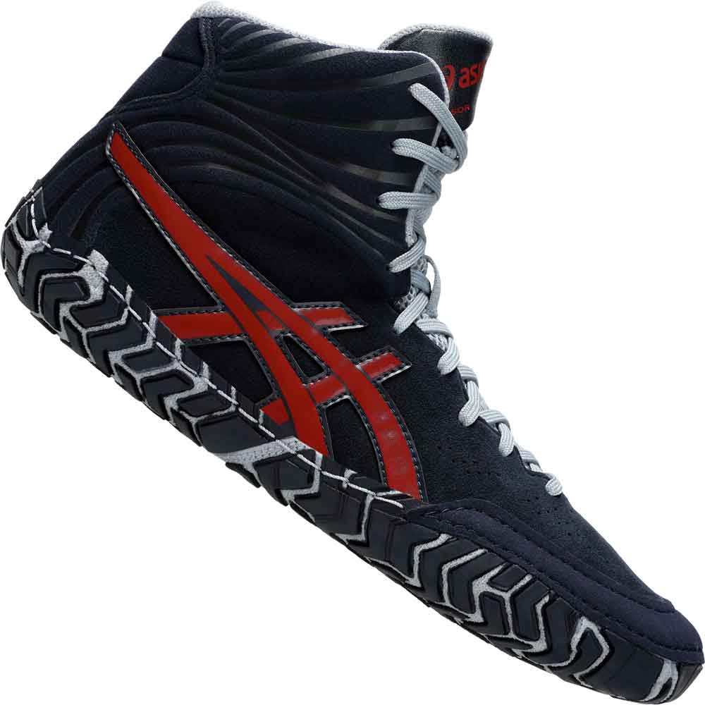 ASICS Aggressor 5 Wrestling Shoes - Navy Blue Red + Free Shipping