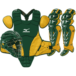 Mizuno Samurai Baseball Catchers Gear Set - Intermediate Green Gold