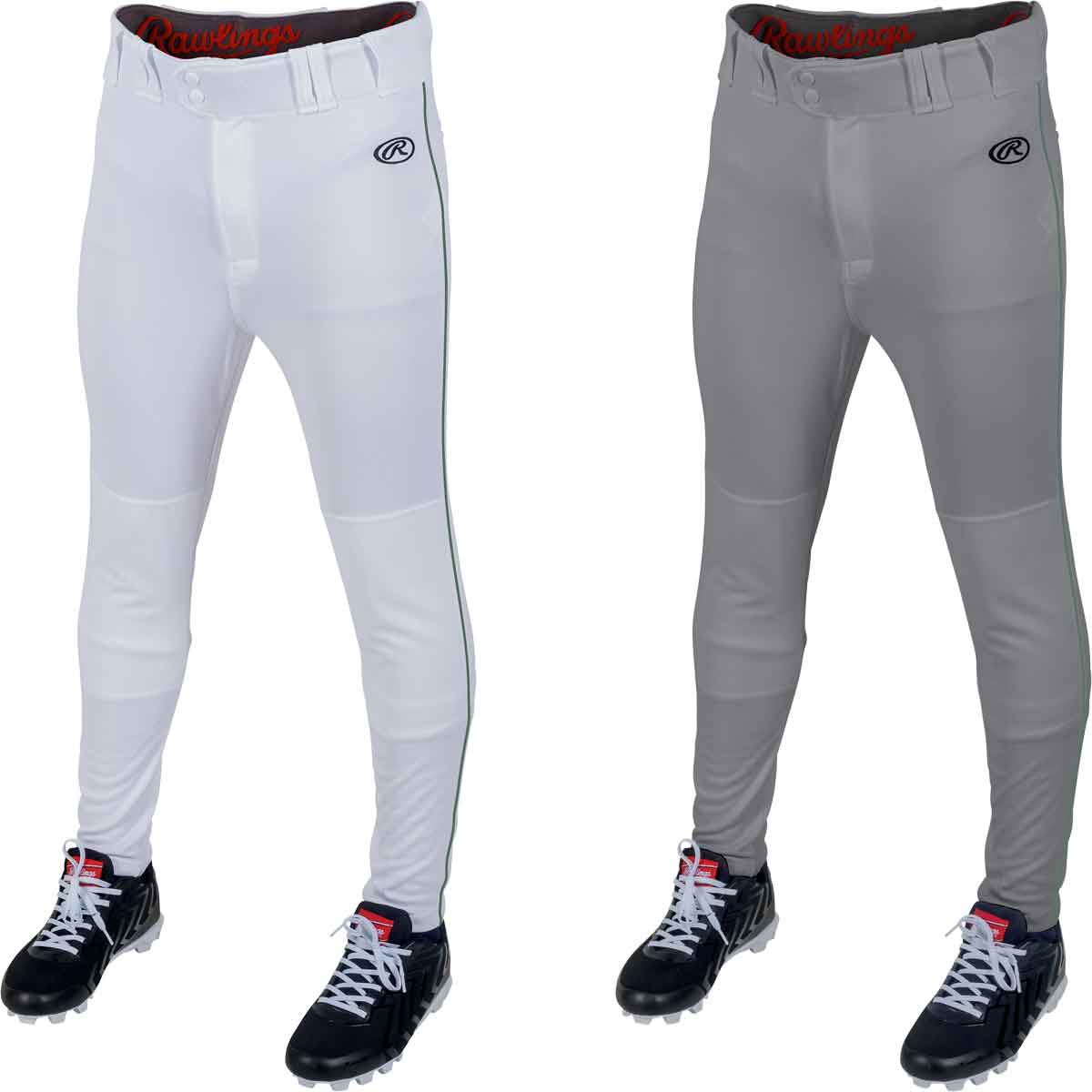 Rawlings Tapered Men's Baseball Pants with Green Piping