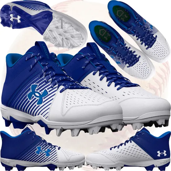 Under Armour Leadoff Mid Youth Blue Baseball Cleats - Collage
