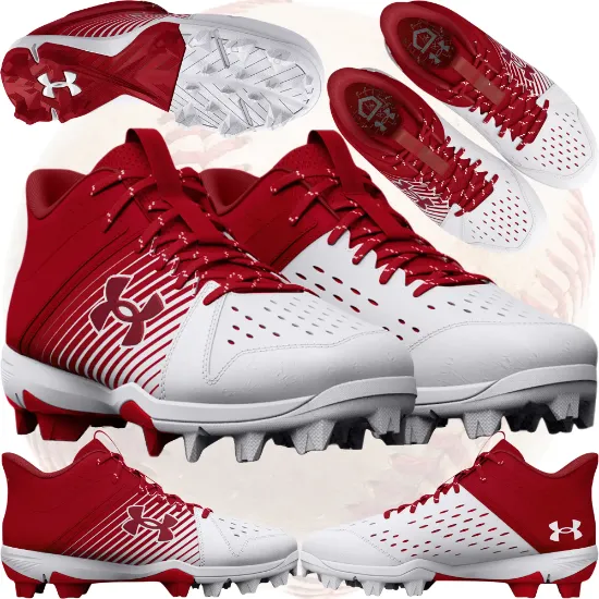 Under Armour Lead Off Mid Youth Blue Baseball Cleats - Collage