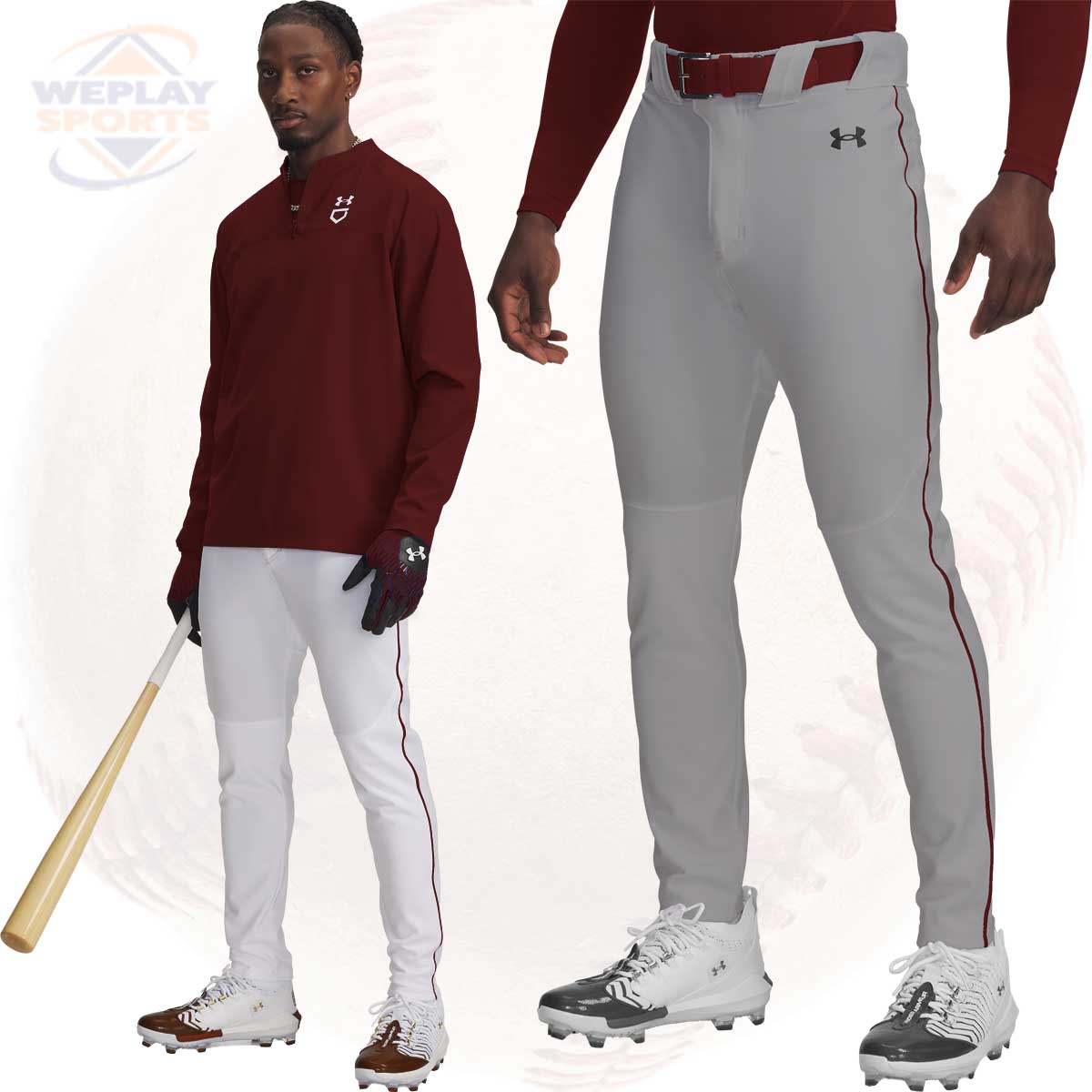 Under Armour Utility Pro Tapered Baseball Pants - Maroon Piping