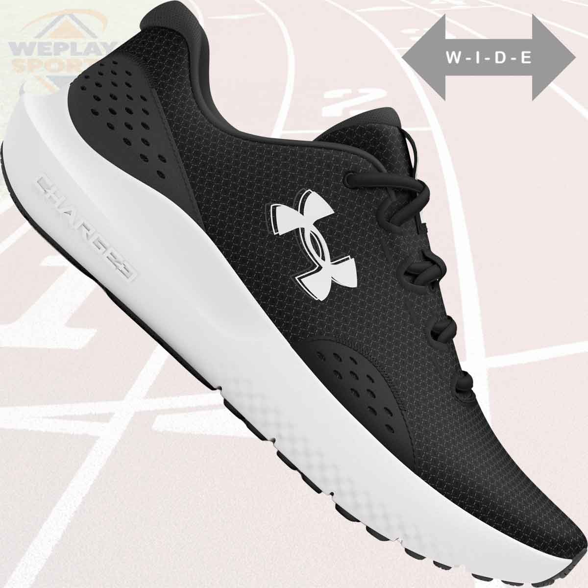 Under Armour Surge 4 Extra Wide 4E RJogging Shoes - Black White